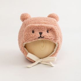 Baby Ushanka Windproof Thickening Warm Ear Protection Fleece-lined (Option: Plush Double Ball Bear Pink-Age 3 Months)