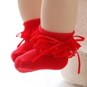 Baby Children Princess Socks Lace Bow Girls Spring (Option: Bright Red-3 To 5 Years Old)