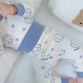 Baby's Pure Cotton Boneless High Waist Belly Protection Autumn Suit Baby Warm Home (Option: Smiling Face-90cm)
