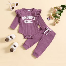 Candy Color Sunken Stripe Letter Embroidery Suit (Option: Purple-80cm)