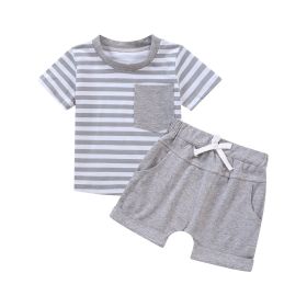 Short-sleeved Shorts Stitching Children's Suit (Option: Gray Short Sleeve-100cm)