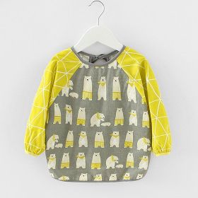 Baby Dinner Coverall Bib Spring And Autumn Long Sleeve Apron (Option: Gray Bear Long Sleeve-120cm)