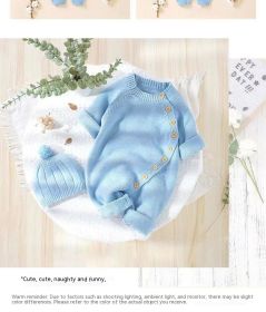 Babies' Knit Jumpsuit Male And Female Baby Sweater (Option: Blue-80cm)