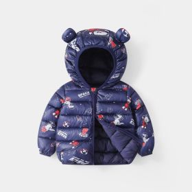Foreign Trade Children's Down And Wadded Jacket Lightweight Boys And Girls Winter Cotton-padded Jacket Baby Autumn And Winter Clothes Cotton Clothes (Option: Flower Cloth Planet Navy Blue-130 Size Height 110 120cm)