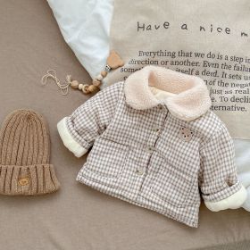 Baby Winter Coat Men's And Women's Korean-style Plaid Bear Quilted To Keep Warm Cotton-padded Jacket Thickened Children's Cotton Clothes (Option: Brown-80cm)